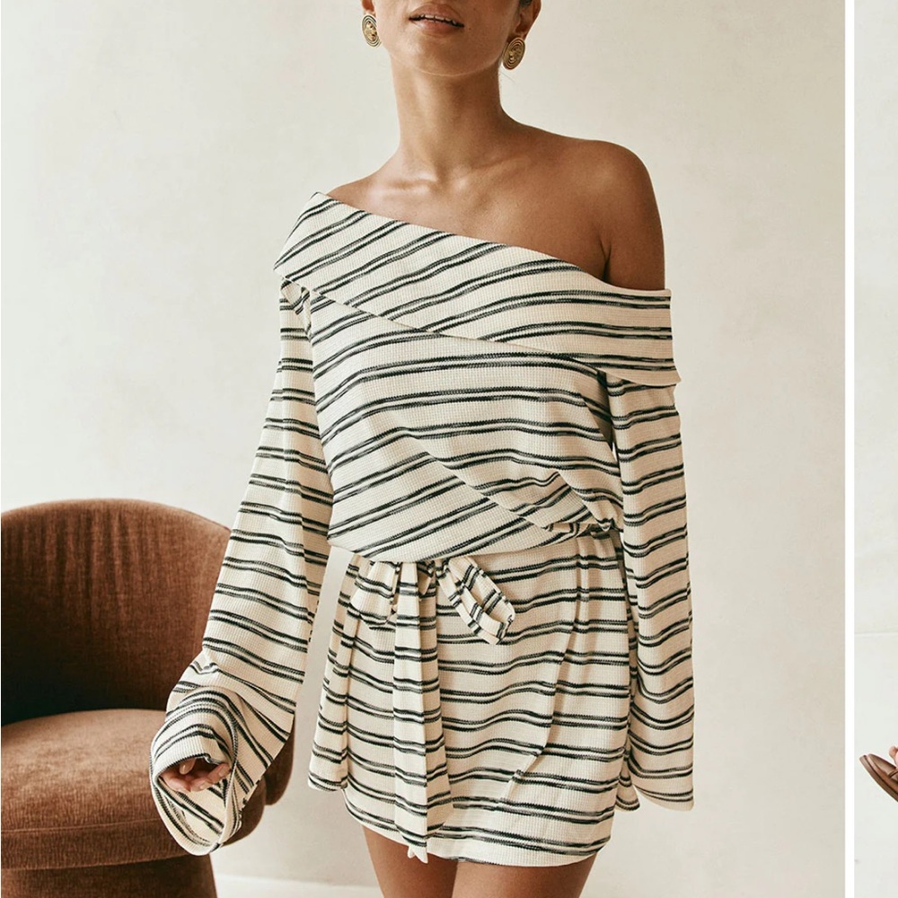 Sabo Skirt Off-Shoulder Striped Dress - Cream and Black